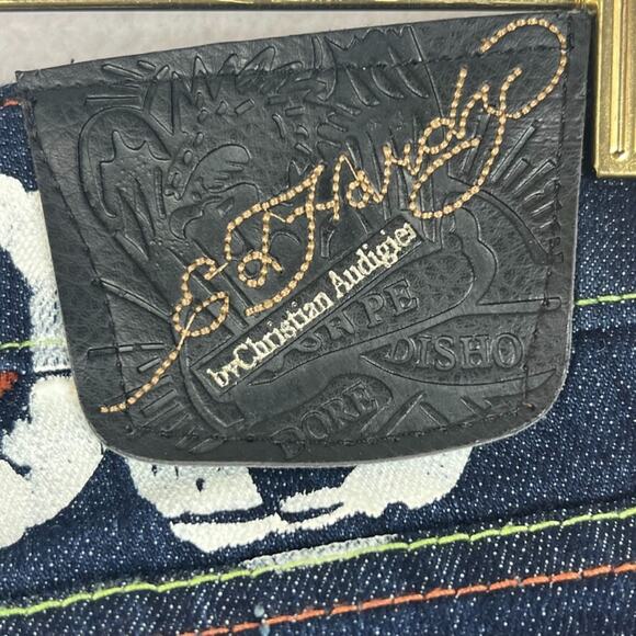 Ed Hardy X Christian Audigier Jeans Womens Size 30 Tattoo You Rhinestone Vintage - Picture 8 of 14
